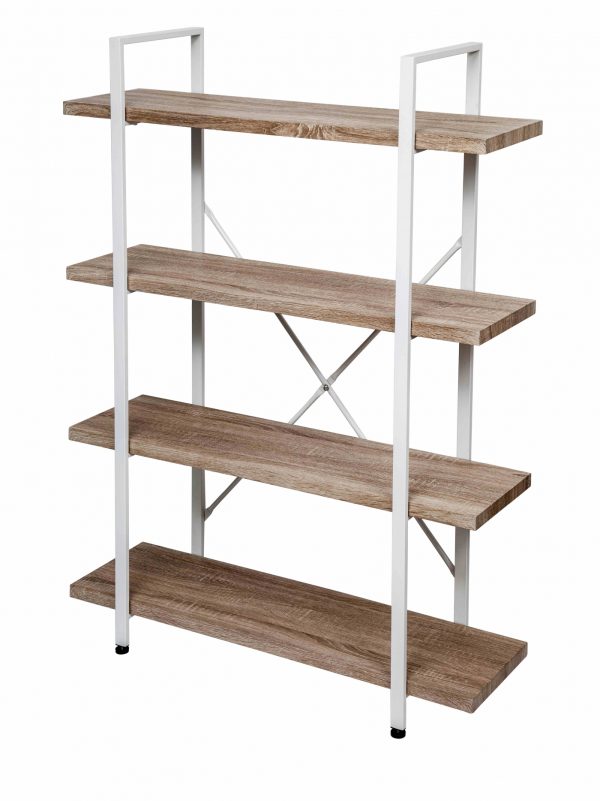 Wandkast Stoer metaal hout industrieel design open boekenkast 140 cm hoog wit - Meubel Plein