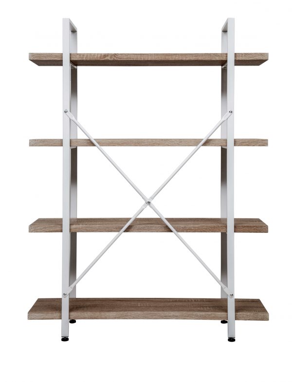 Wandkast Stoer metaal hout industrieel design open boekenkast 140 cm hoog wit - Meubel Plein