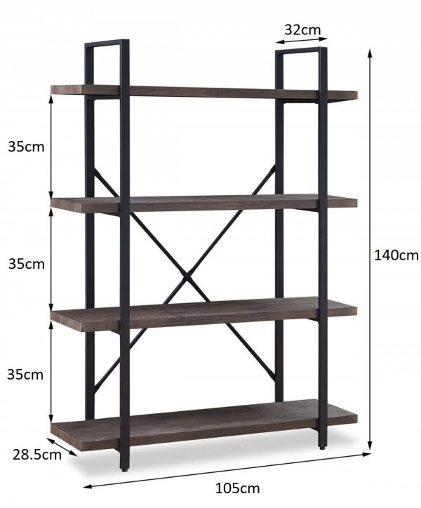 Wandkast Stoer metaal hout industrieel design open boekenkast 140 cm hoog wit - Meubel Plein