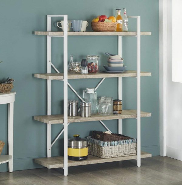 Wandkast Stoer metaal hout industrieel design open boekenkast 140 cm hoog wit - Meubel Plein