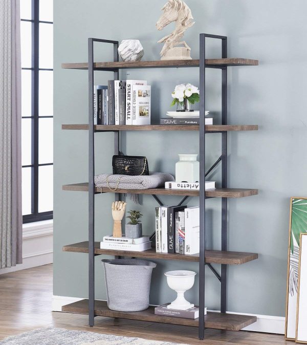 Wandkast boekenkast Stoer industrieel design metaal hout 178 cm hoog zwart - Meubel Plein