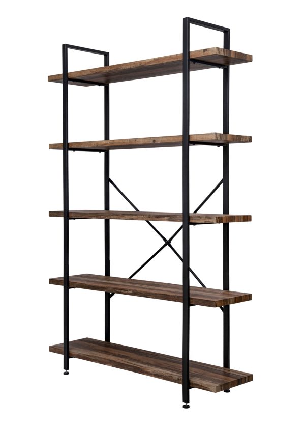 Wandkast boekenkast Stoer industrieel design metaal hout 178 cm hoog zwart - Meubel Plein
