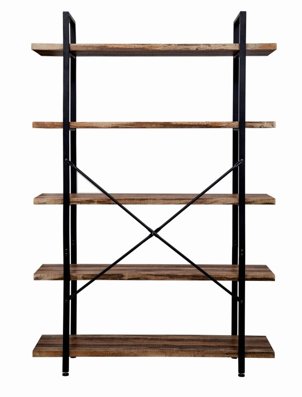 Wandkast boekenkast Stoer industrieel design metaal hout 178 cm hoog zwart - Meubel Plein