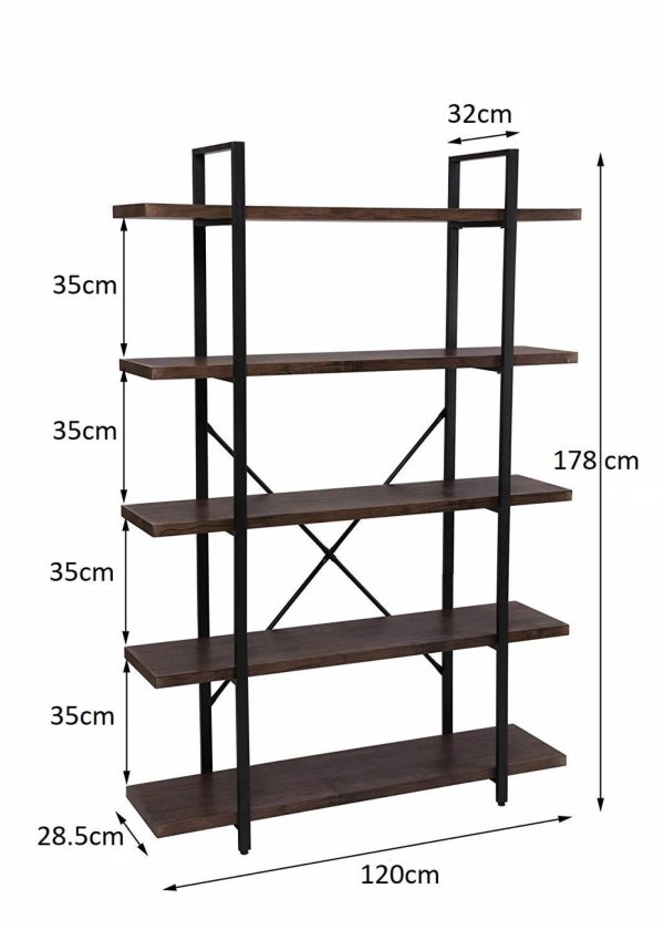 Wandkast boekenkast Stoer industrieel design metaal hout 178 cm hoog zwart - Meubel Plein