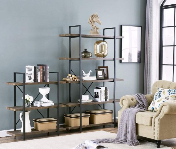 Wandkast boekenkast Stoer industrieel design metaal hout 178 cm hoog zwart - Meubel Plein