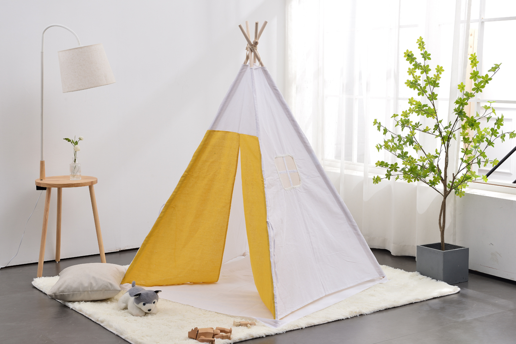 Wigwam tipi speeltent Floortje - indianen tent - met vloer kussen - linnen en katoen - alternatieve afbeelding