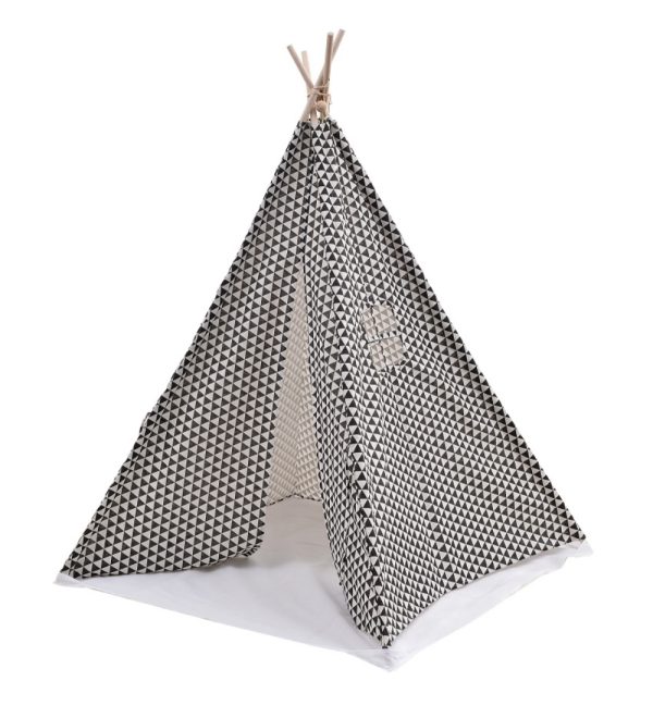 VDD Tipi Tent - Speeltent voor Kinderen - Wigwam Tipi Tent - Met Vloer Kussen - Zwart/ Wit - Meubel Plein