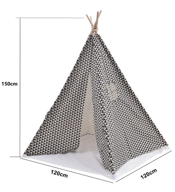 VDD Tipi Tent - Speeltent voor Kinderen - Wigwam Tipi Tent - Met Vloer Kussen - Zwart/ Wit - Meubel Plein