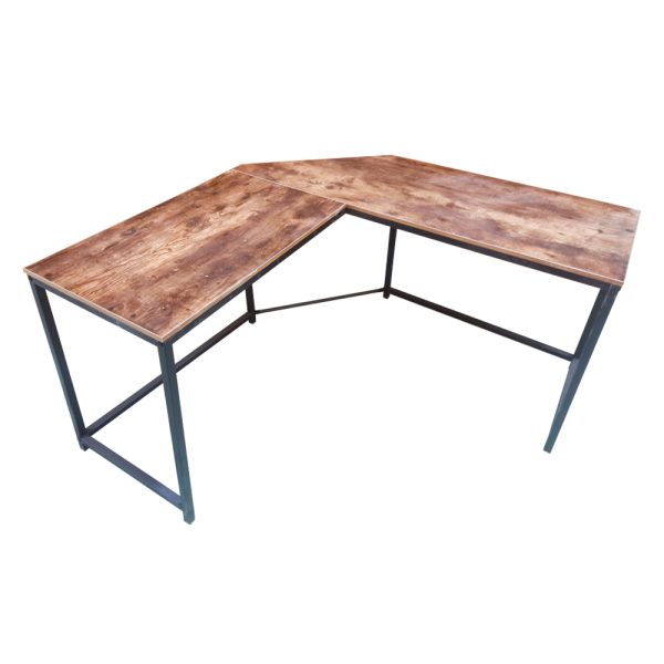 Hoekbureau Stoer - L-vormige computertafel - industrieel vintage - zwart metaal met bruin hout - Meubel Plein