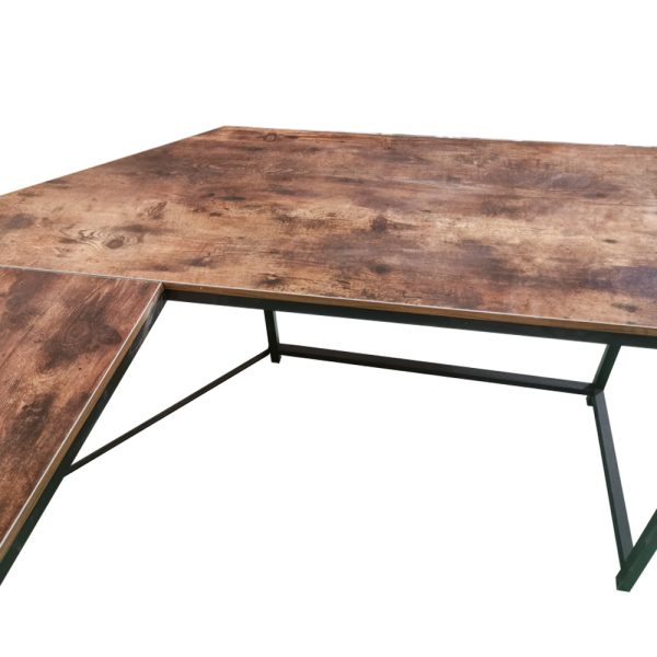 Hoekbureau Stoer - L-vormige computertafel - industrieel vintage - zwart metaal met bruin hout - Meubel Plein