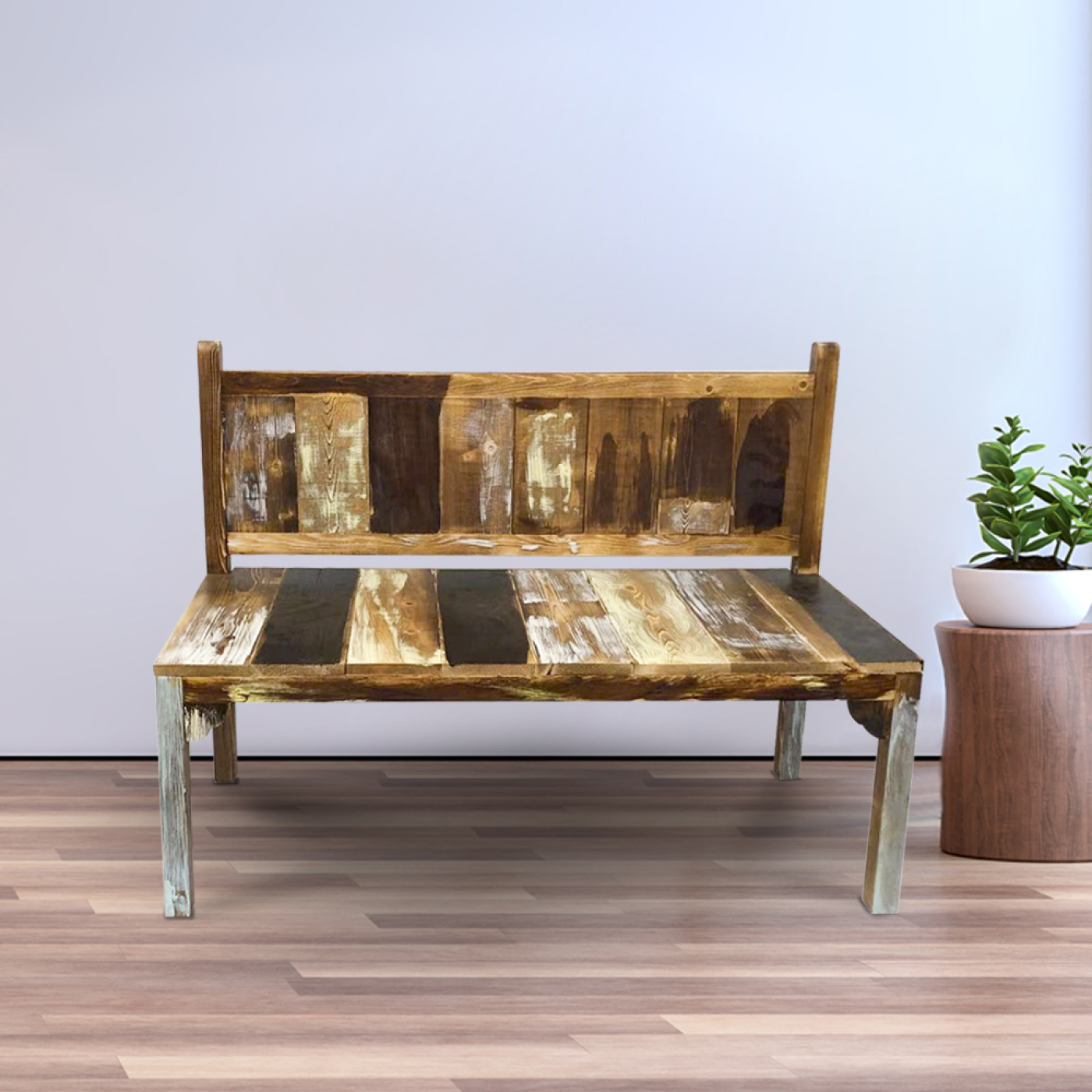 Kinderbankje tuin Scrapie gerecycled sloophout scrapwood design stijl 100 cm breed - alternatieve afbeelding