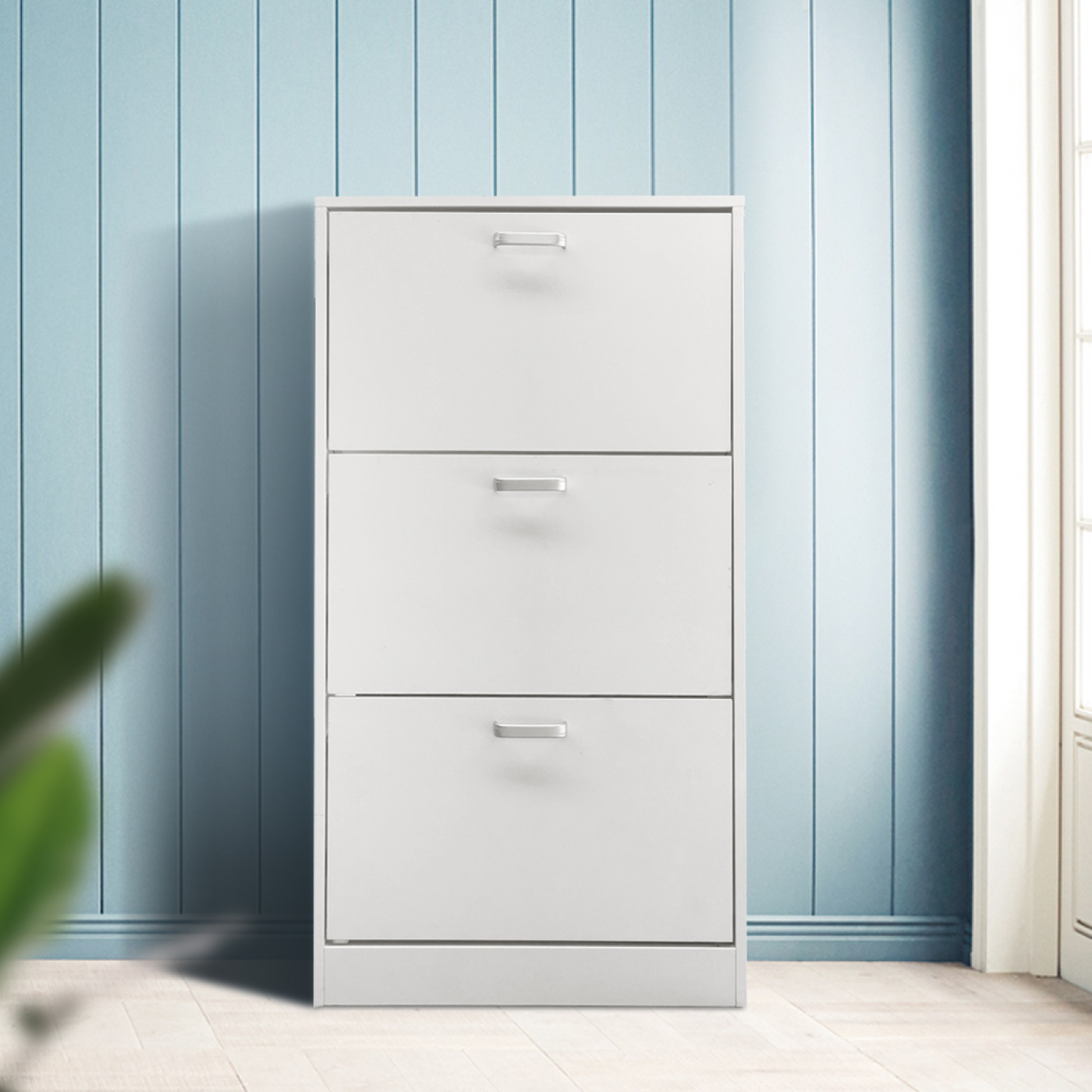 Schoenenkast - schoenenrek - 3 vakken met klepdeuren - wit - alternatieve afbeelding