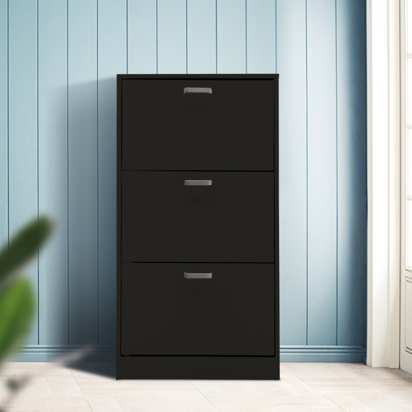 Schoenenkast - schoenenrek - 3 vakken met klepdeuren - zwart - alternatieve afbeelding