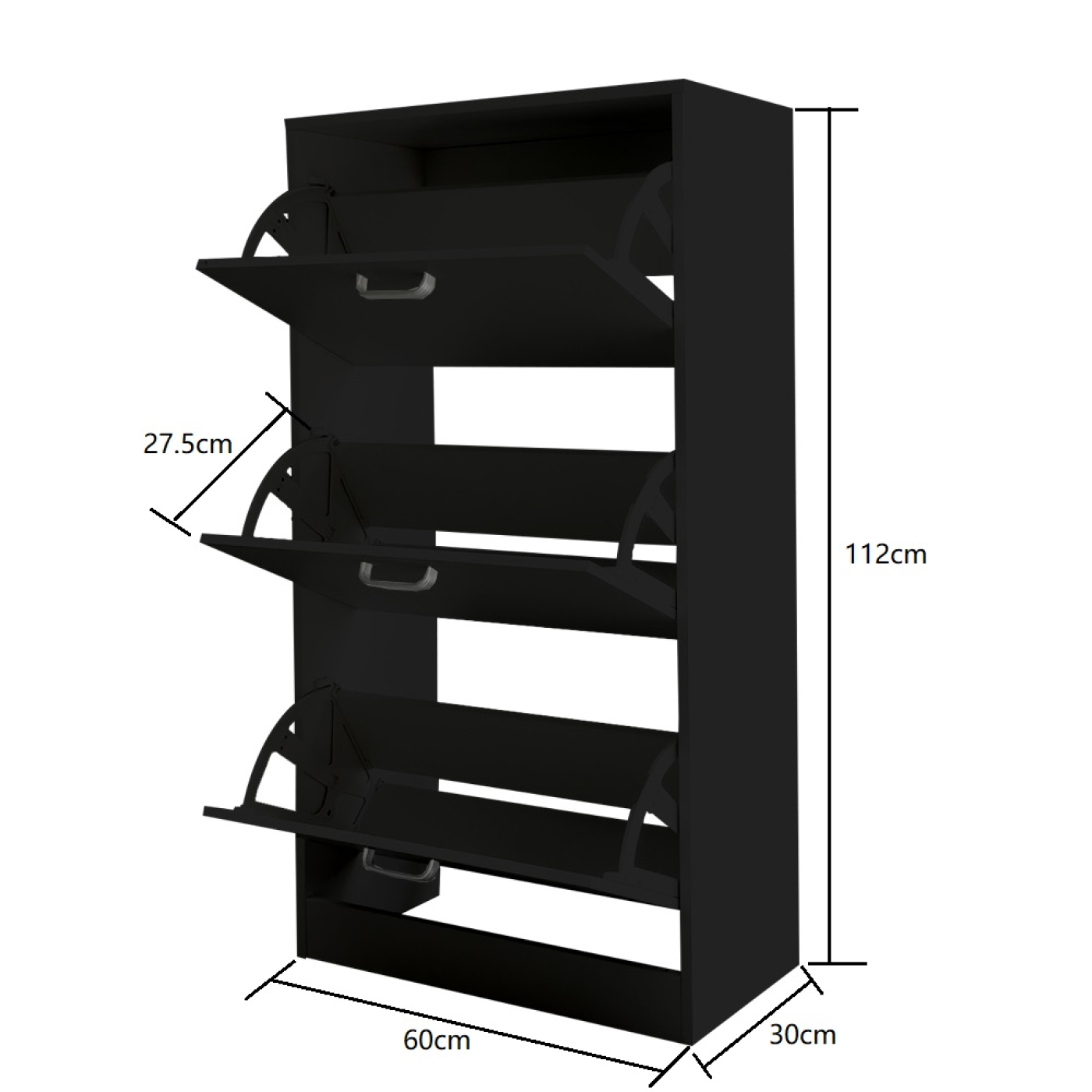 Schoenenkast - schoenenrek - 3 vakken met klepdeuren - zwart - Meubel Plein Schoenenkast - schoenenrek - 3 vakken met klepdeuren - zwart - Meubel Plein