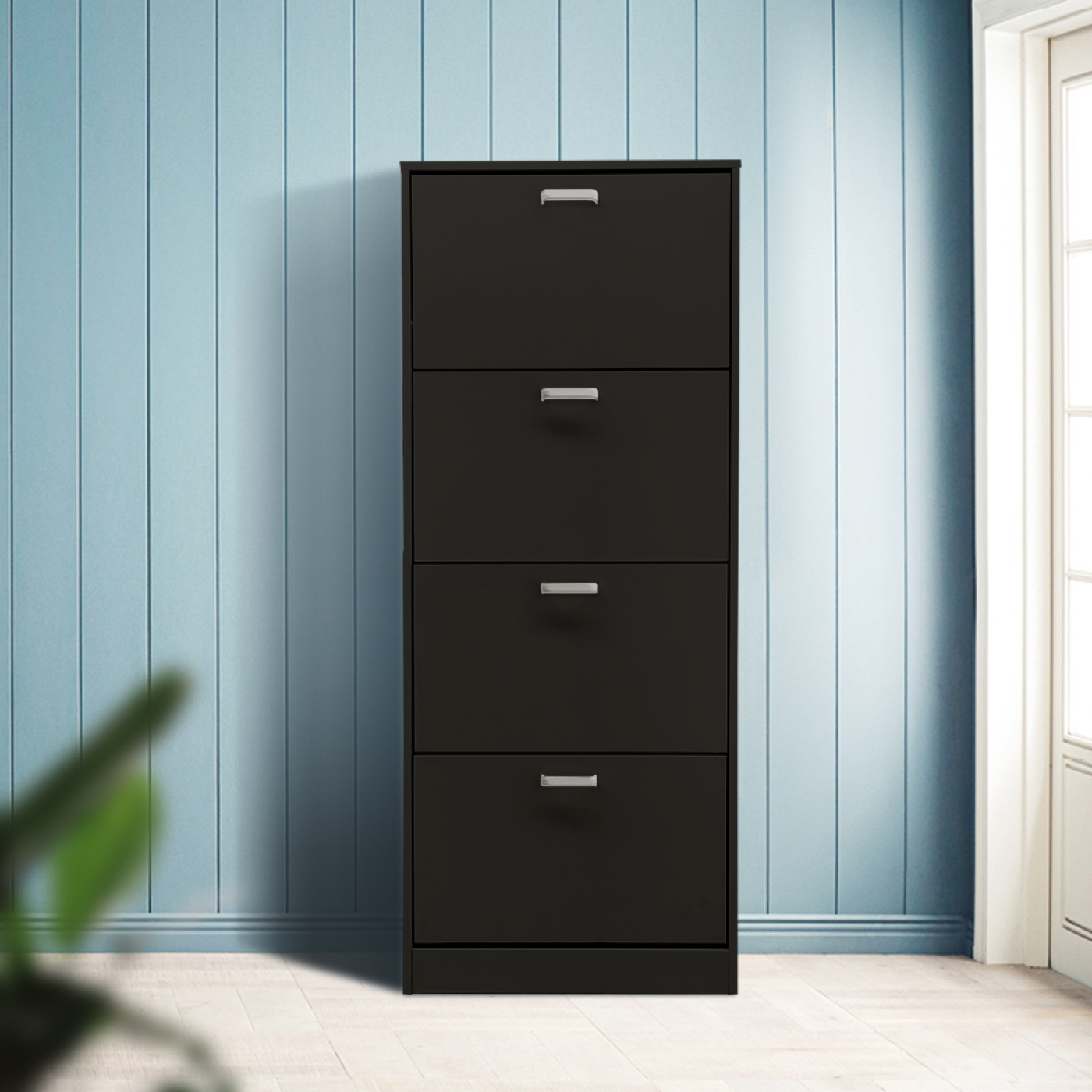 Schoenenkast - schoenenrek - 4 vakken met klepdeuren - zwart - alternatieve afbeelding