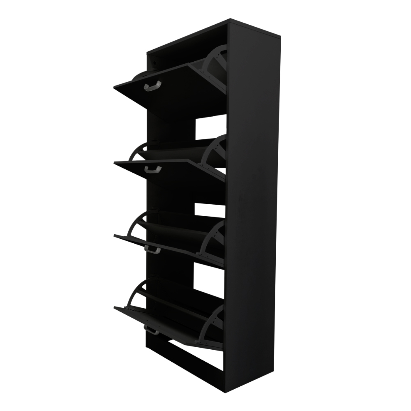 Schoenenkast - schoenenrek - 4 vakken met klepdeuren - zwart - Meubel Plein Schoenenkast - schoenenrek - 4 vakken met klepdeuren - zwart - Meubel Plein