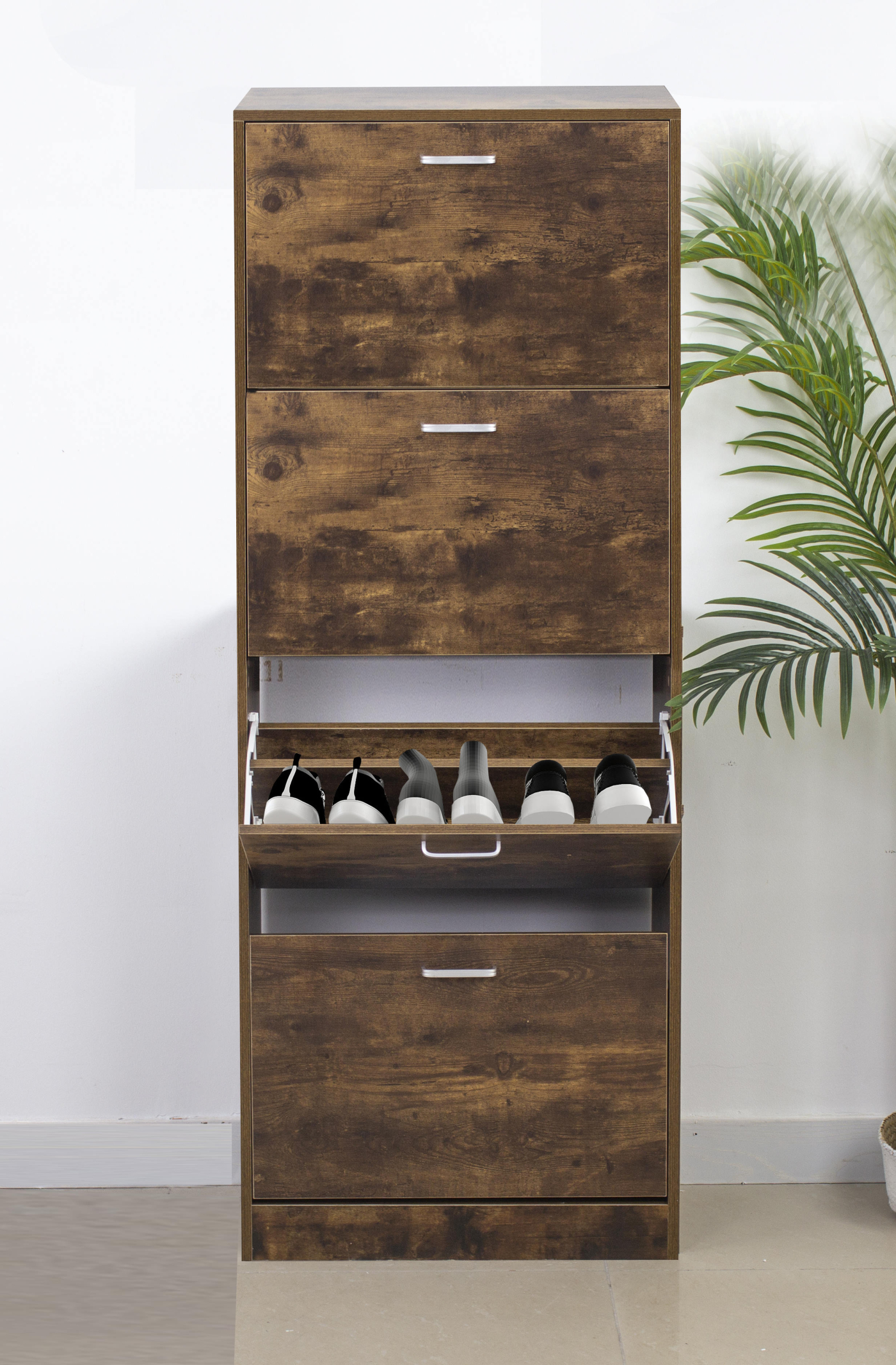 Schoenenkast - schoenenrek - 4 vakken met klepdeuren - alternatieve afbeelding