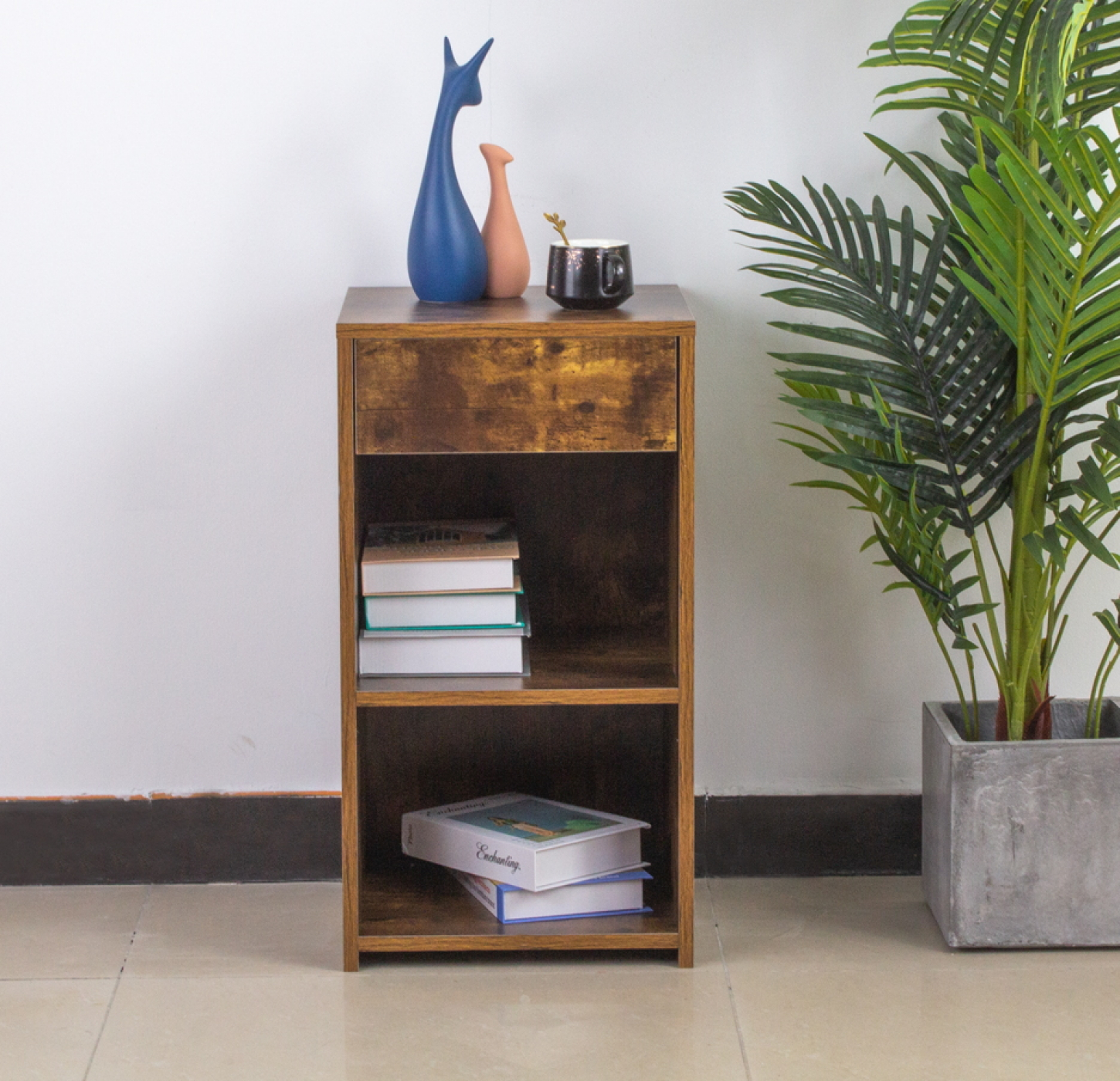 Nachtkastje - halkastje - 65 cm hoog - vintage bruin walnoot kleurig - alternatieve afbeelding