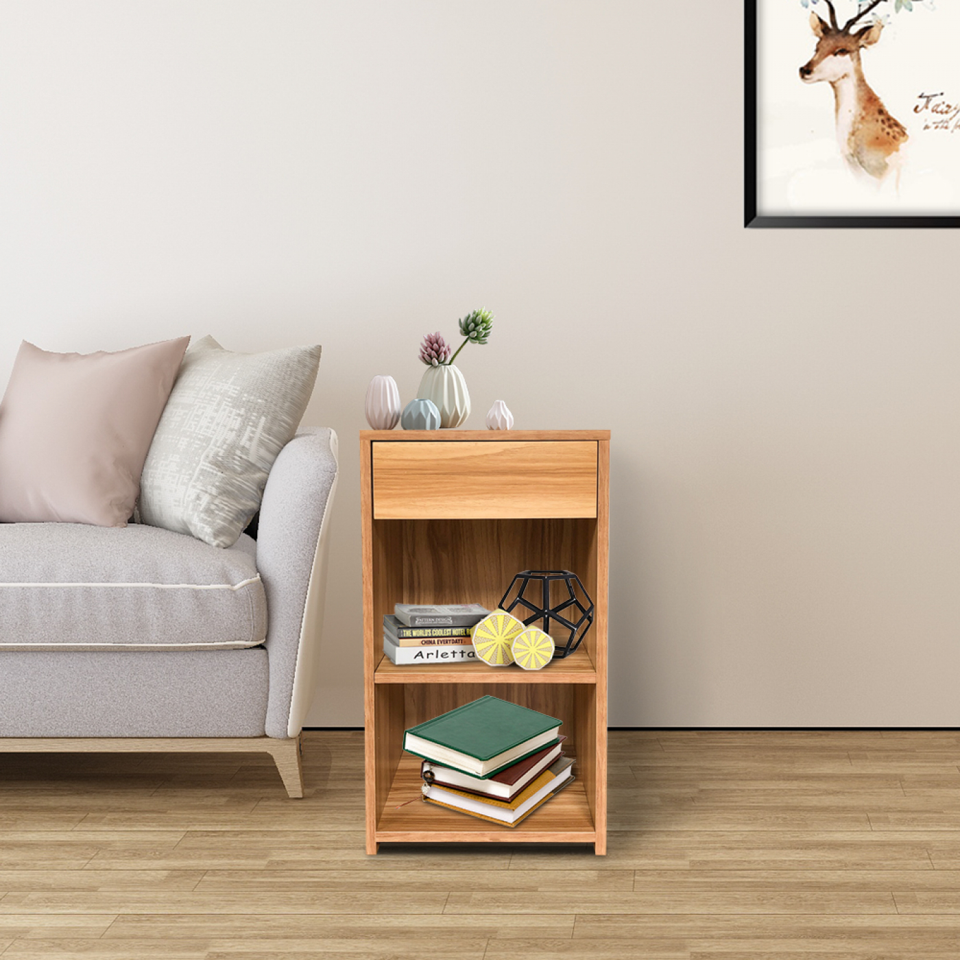 Nachtkastje - halkastje - 65 cm hoog - lichtbruin kleurig - alternatieve afbeelding