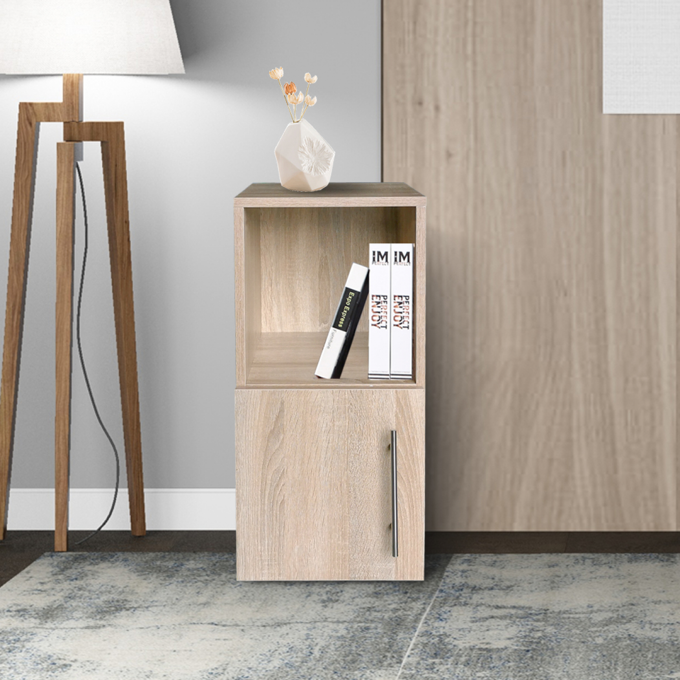 Nachtkastje - halkastje - 64 cm hoog - lichtbruin whitewash - alternatieve afbeelding