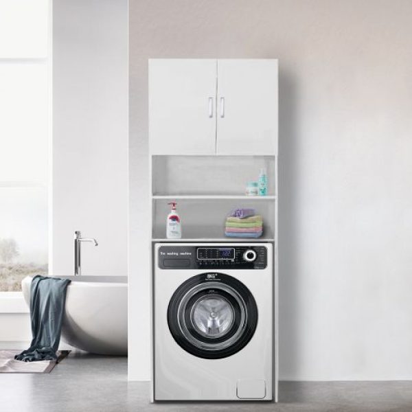 Wasmachine kast wasdroger - ombouw meubel wasmachine wasdroger - 190 cm hoog - wit - Meubel Plein