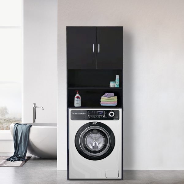 Wasmachine kast wasdroger ombouw meubel 190 cm zwart - Meubel Plein