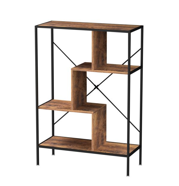 Boekenkast wandkast Stoer - open vakkenkast - industrieel - metaal hout - 115 cm hoog - Meubel Plein