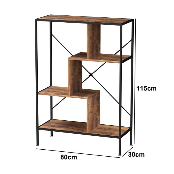 Boekenkast wandkast Stoer - open vakkenkast - industrieel - metaal hout - 115 cm hoog - Meubel Plein