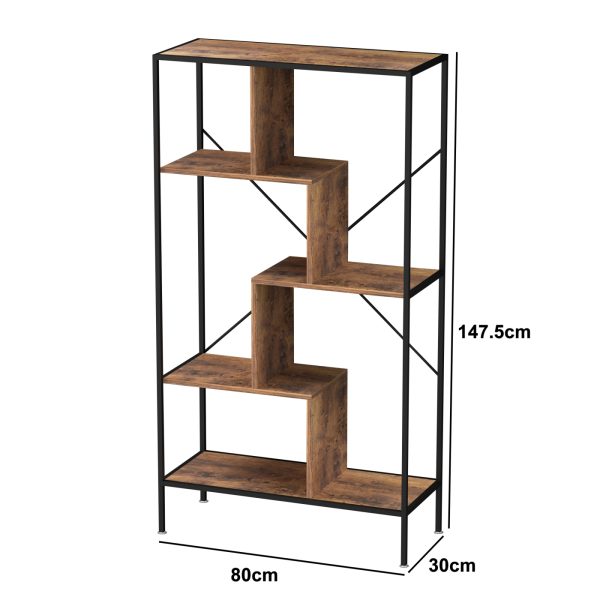 Wandkast boekenkast Stoer - open vakkenkast - industrieel - metaal hout - 147 cm hoog - Meubel Plein
