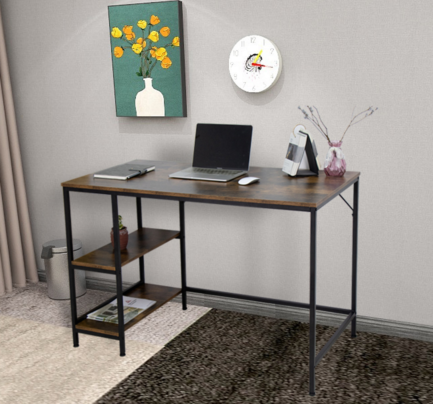 Bureau computertafel Stoer industrieel design met opbergplanken 120 x 60 x 75 cm - alternatieve afbeelding