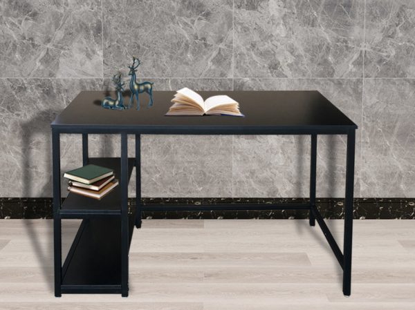 Bureau Stoer - computertafel - industrieel design - met opbergplanken - zwart - Meubel Plein
