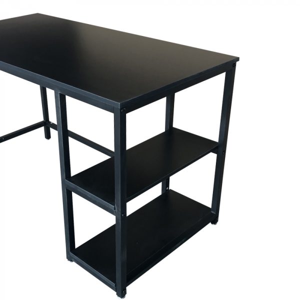 Bureau Stoer - computertafel - industrieel design - met opbergplanken - zwart - Meubel Plein