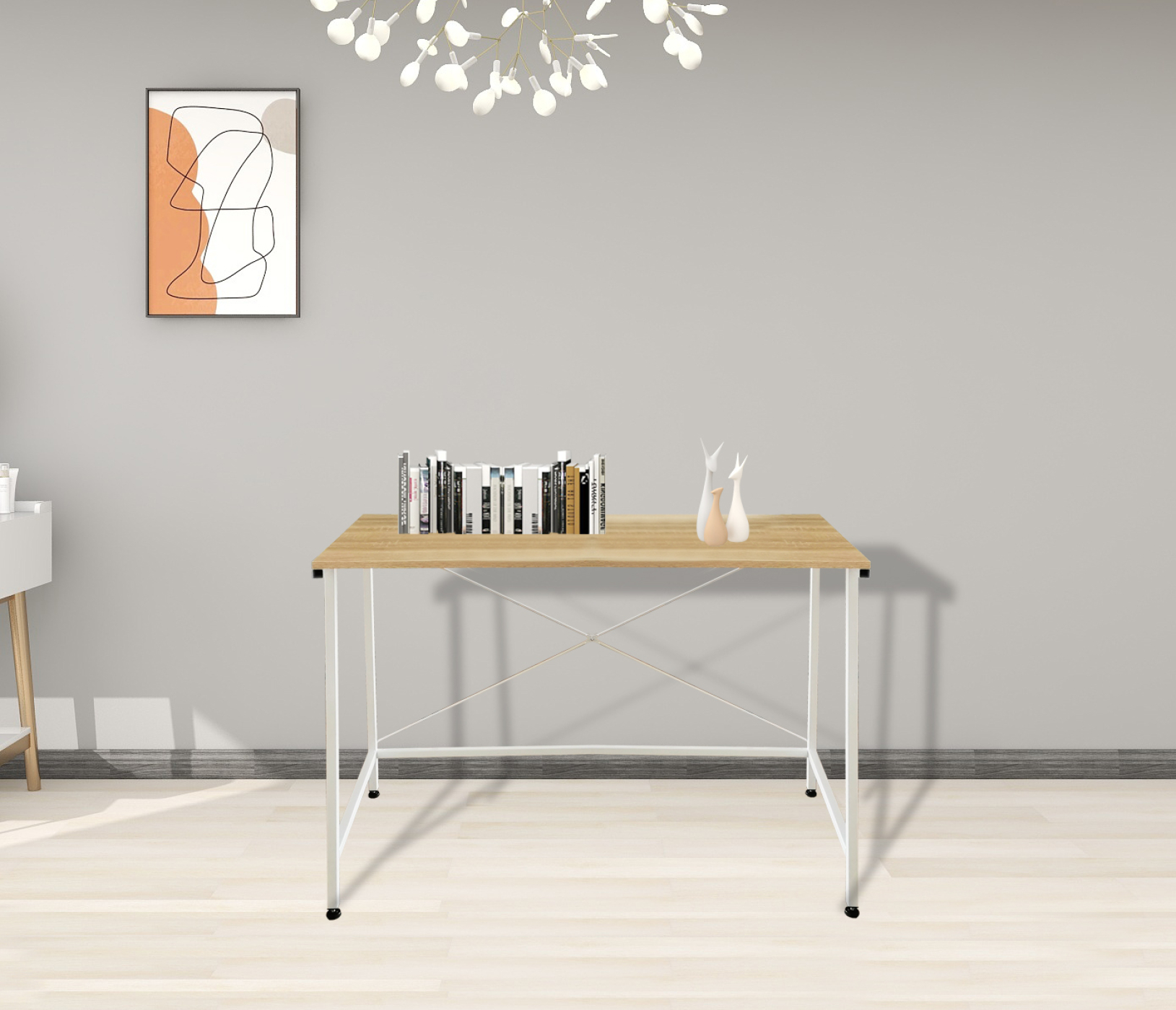 Bureau laptop computer tafel Stoer - industrieel - wit metaal blank hout - alternatieve afbeelding