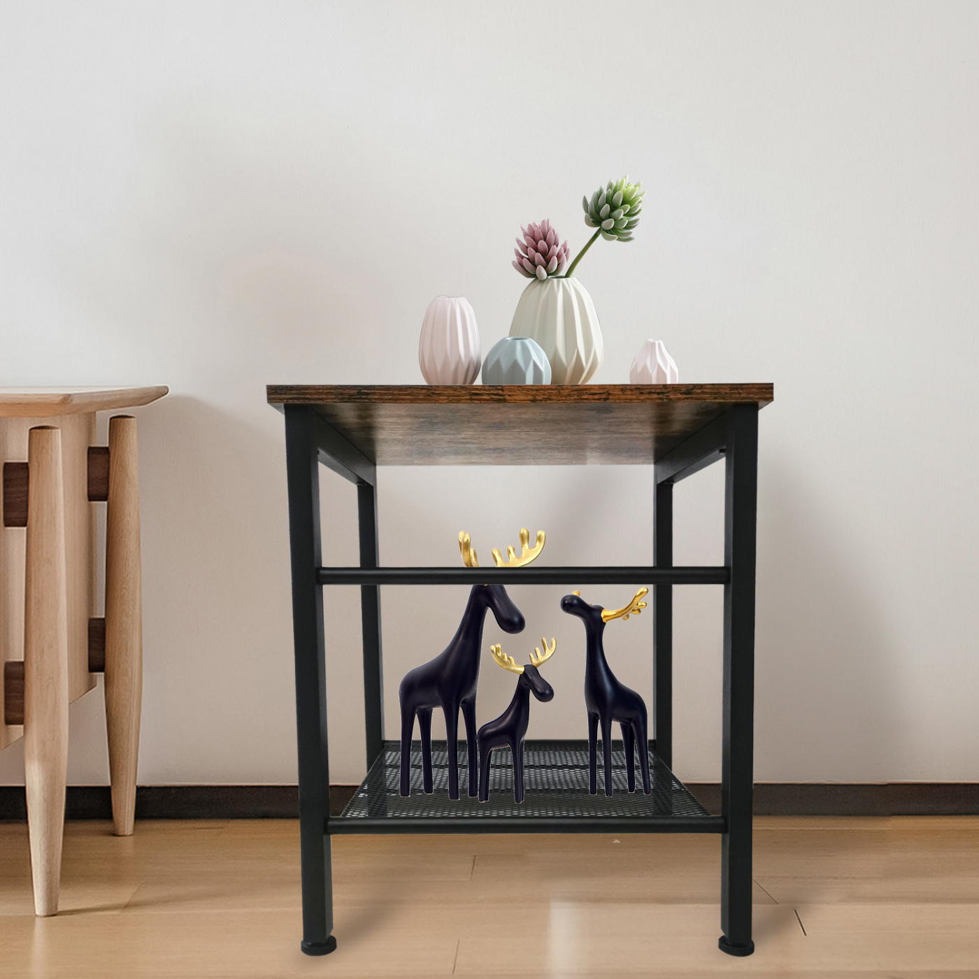 Bijzettafel koffietafel Stoer industrieel vintage - metaal zwart hout bruin - alternatieve afbeelding