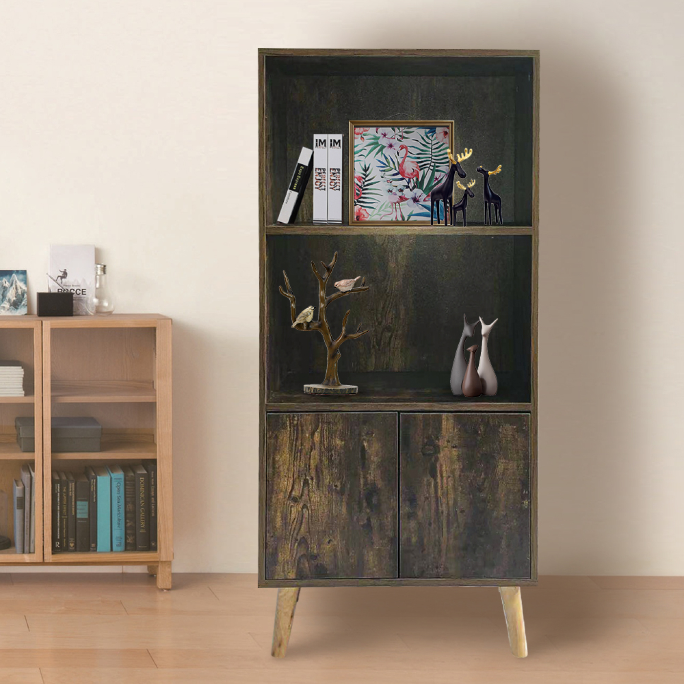 Boekenkast wandkast Stoer industrieel vintage design 120 cm hoog - alternatieve afbeelding