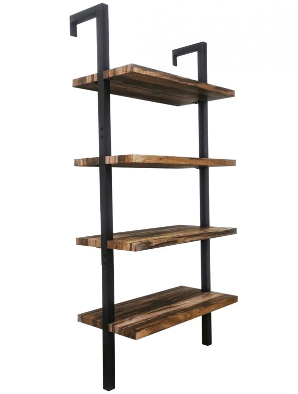 Wandkast wandrek ladder Stoer metaal hout industrieel design open boekenkast 152 cm hoog zwart - Meubel Plein