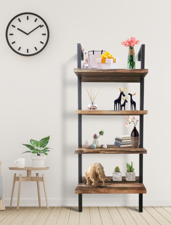 Wandkast wandrek ladder Stoer metaal hout industrieel design open boekenkast 152 cm hoog zwart - Meubel Plein