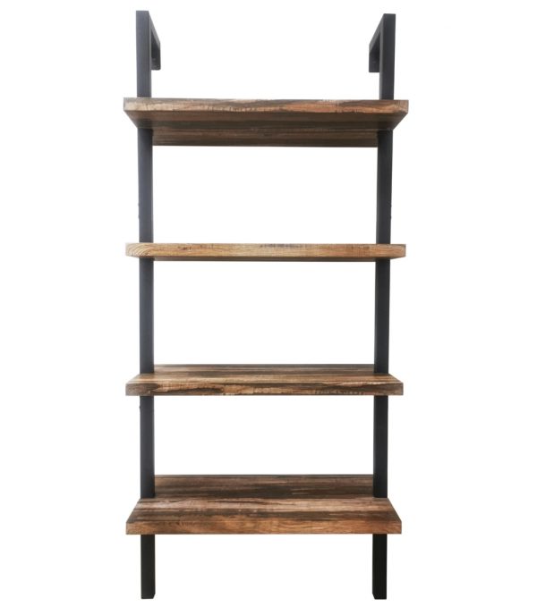 Wandkast wandrek ladder Stoer metaal hout industrieel design open boekenkast 152 cm hoog zwart - Meubel Plein