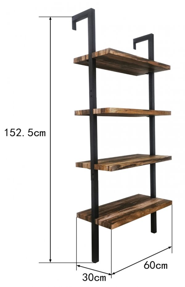 Wandkast wandrek ladder Stoer metaal hout industrieel design open boekenkast 152 cm hoog zwart - Meubel Plein