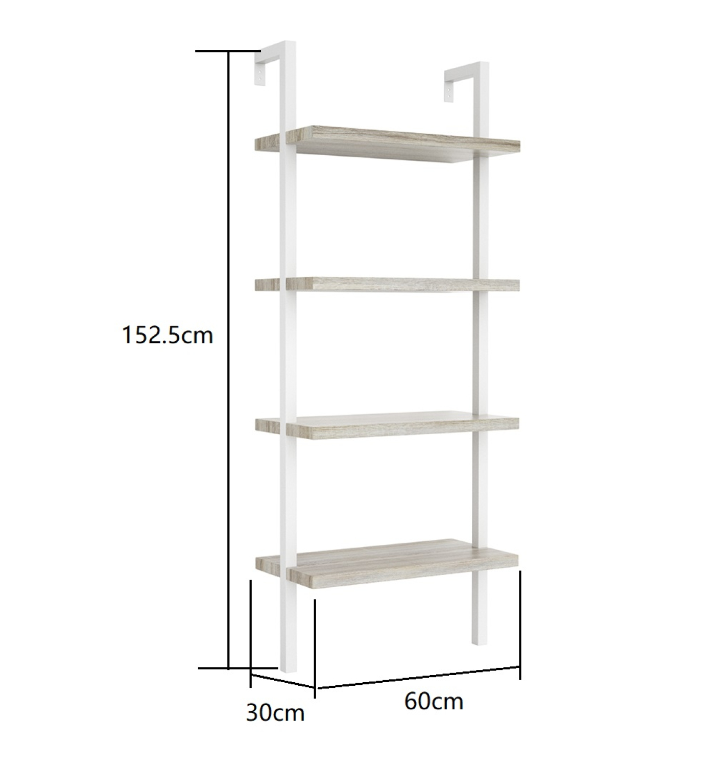 Wandrek ladder boekenkast Stoer - industrieel metaal hout - 152 cm hoog - wit - Meubel Plein Wandrek ladder boekenkast Stoer - industrieel metaal hout - 152 cm hoog - wit - Meubel Plein