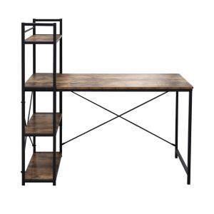 Bureau computertafel Stoer - 3 opbergplanken - industrieel vintage bruin - metaal hout