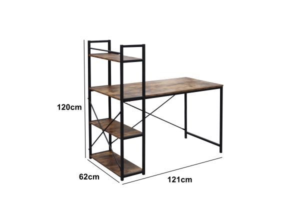 Bureau computertafel Stoer - 3 opbergplanken - industrieel vintage bruin - metaal hout - Meubel Plein