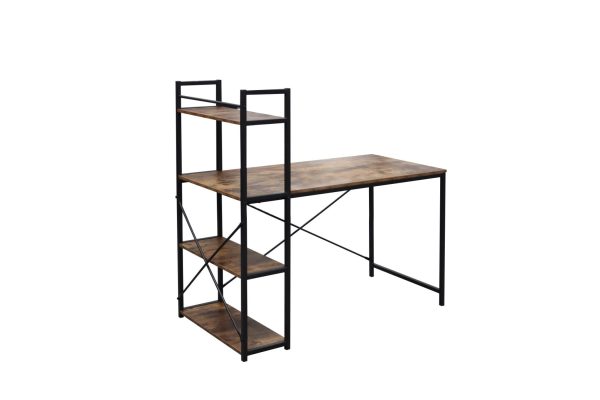Bureau computertafel Stoer - 3 opbergplanken - industrieel vintage bruin - metaal hout - Meubel Plein