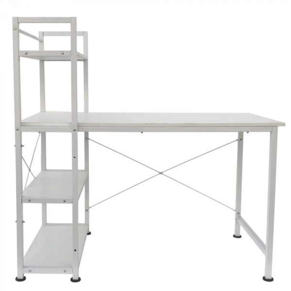 Bureau computertafel Stoer - 3 opbergplanken - industrieel modern wit - metaal hout - Meubel Plein