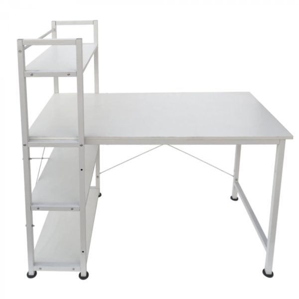 Bureau computertafel Stoer - 3 opbergplanken - industrieel modern wit - metaal hout - Meubel Plein