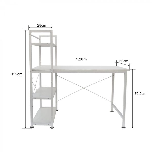 Bureau computertafel Stoer - 3 opbergplanken - industrieel modern wit - metaal hout - Meubel Plein