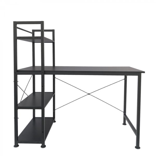 Bureau computertafel Stoer - 3 opbergplanken - industrieel modern - metaal hout - zwart - Meubel Plein