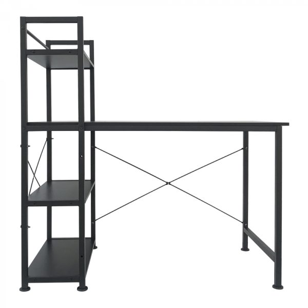Bureau computertafel Stoer - 3 opbergplanken - industrieel modern - metaal hout - zwart - Meubel Plein