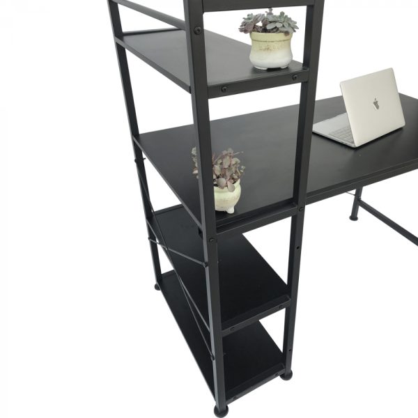 Bureau computertafel Stoer - 3 opbergplanken - industrieel modern - metaal hout - zwart - Meubel Plein