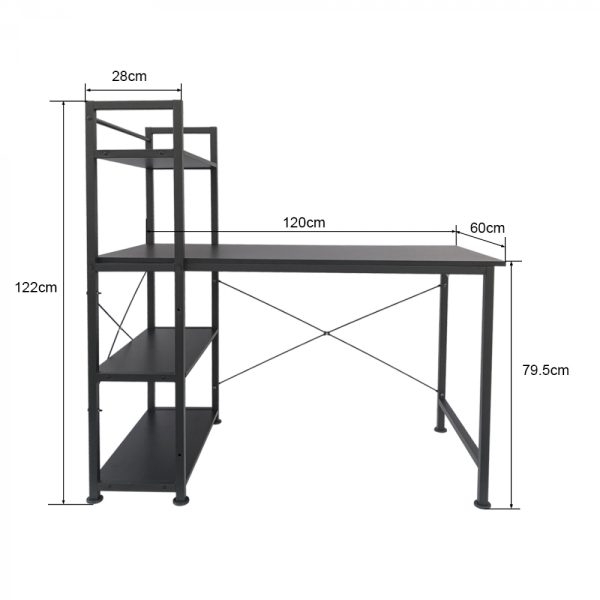 Bureau computertafel Stoer - 3 opbergplanken - industrieel modern - metaal hout - zwart - Meubel Plein